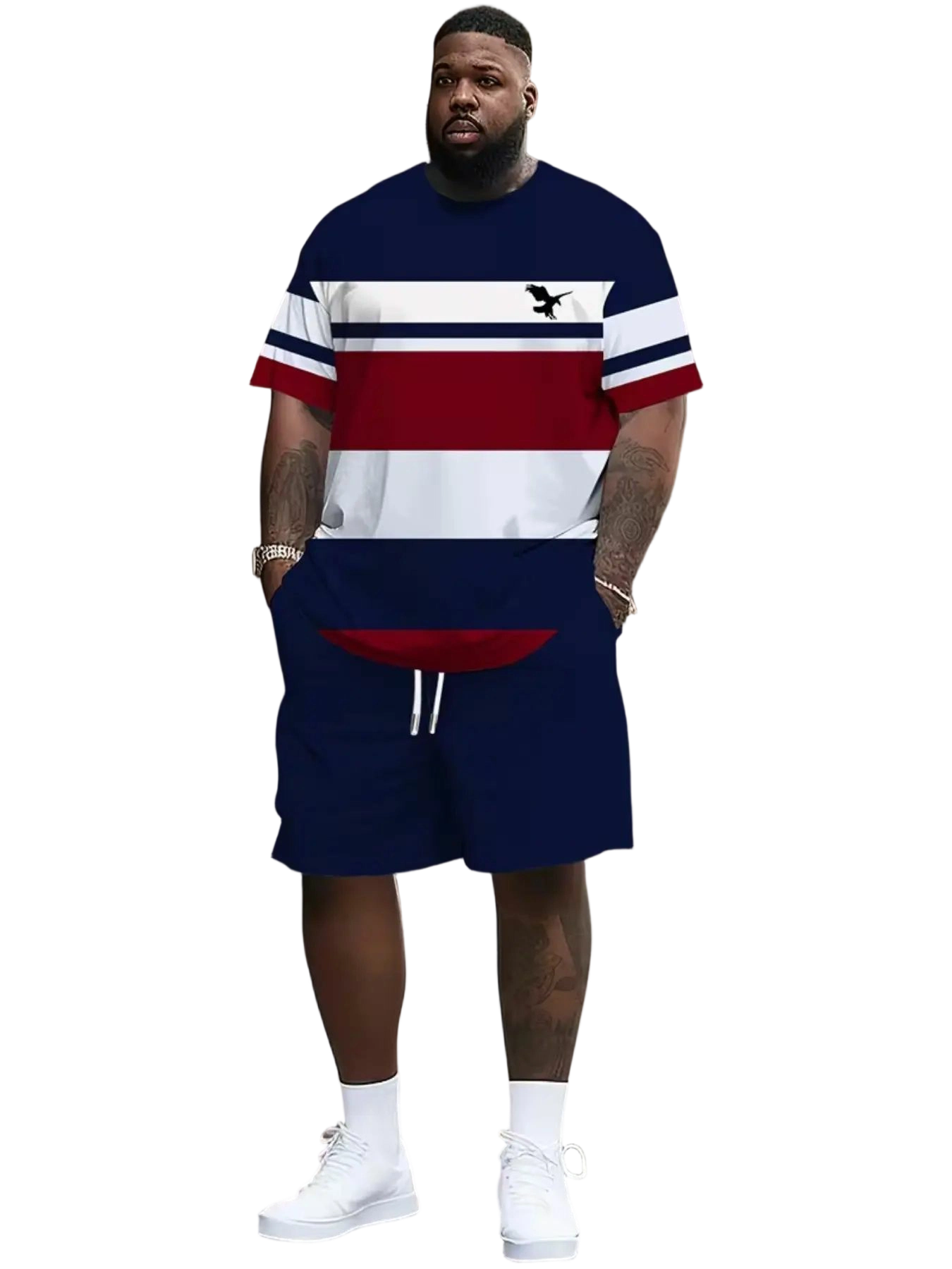 Men's Summer Casual Sportswear Set, Breathable 3D Print Round Neck T-Shirt and Shorts, Knitted Fabric, Loose Fit, Outdoor Leisure Wear, Sporty Style, Casual Activewear, Athleisure Street Fit