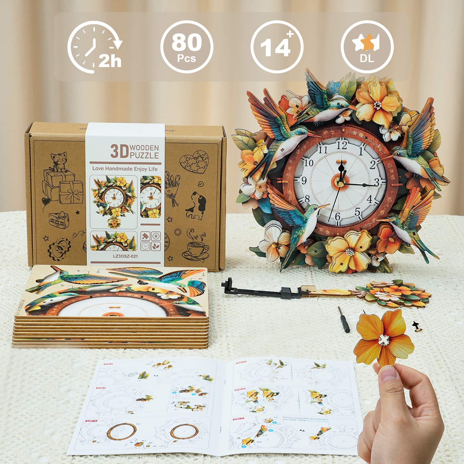 Hummingbird– DIY Wooden Clock, 3D Puzzle Craft Kit