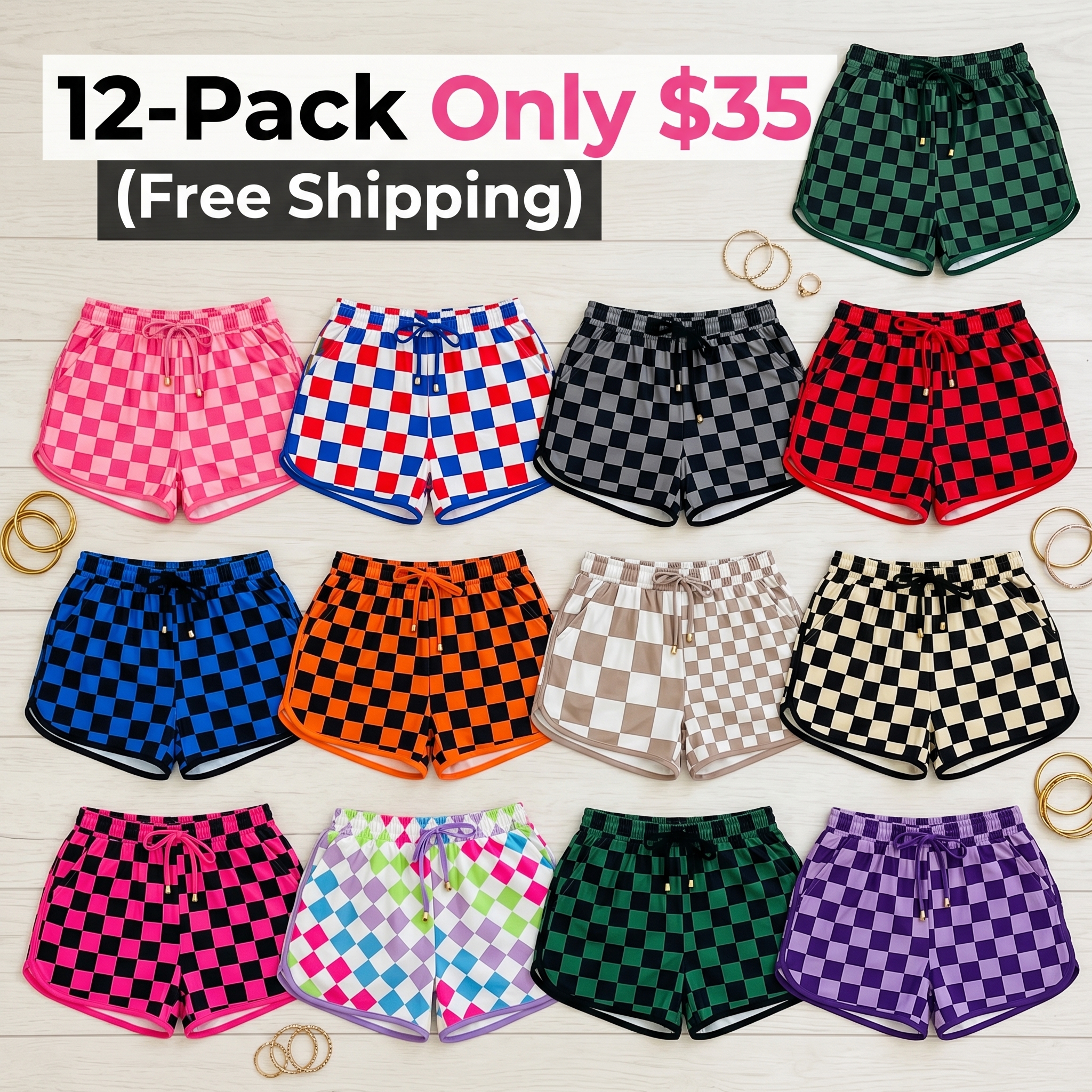 🍂🍂🍂Women's Checkered Casual Shorts with Drawstring