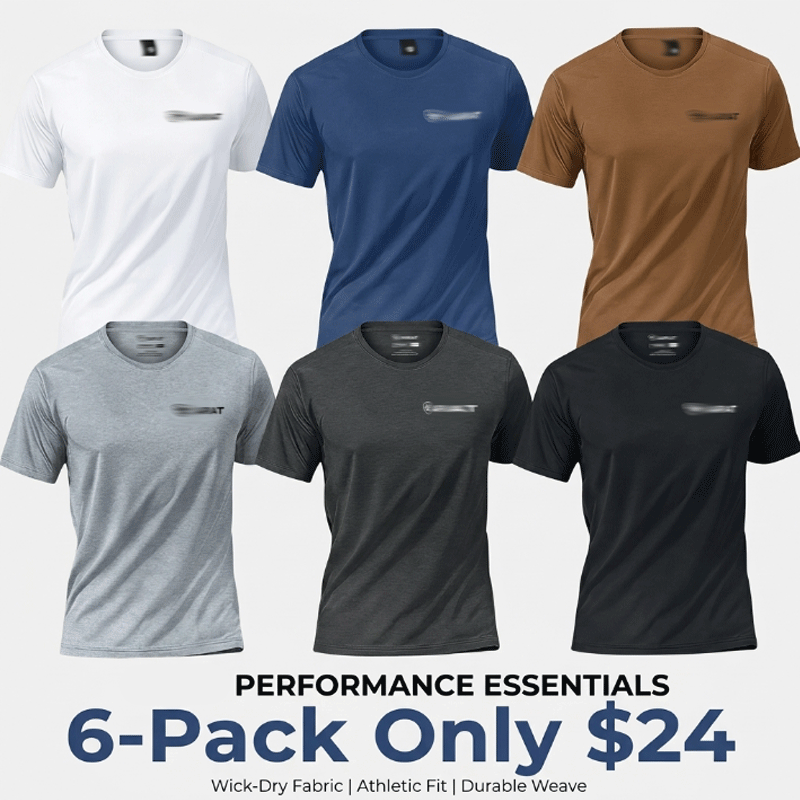 6 Piece Set Sport Short Sleeve T-Shirt, Casual Commute Wear