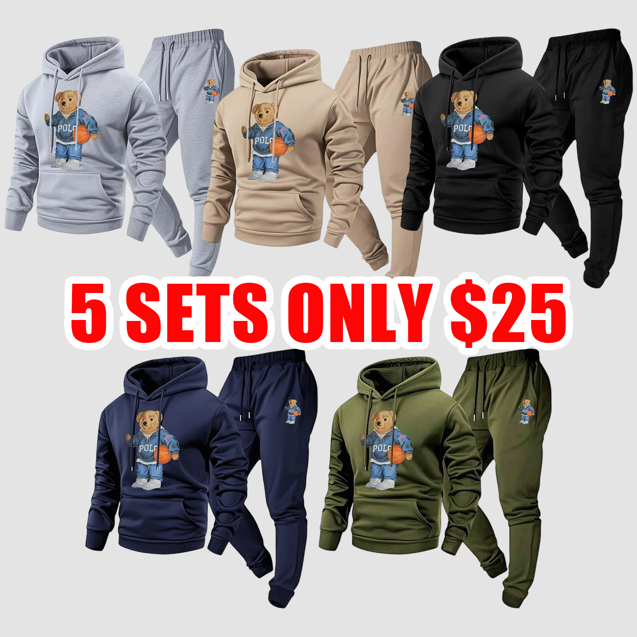 Men's Letter Print Hoodie & Track Pants Set for Fall/Winter