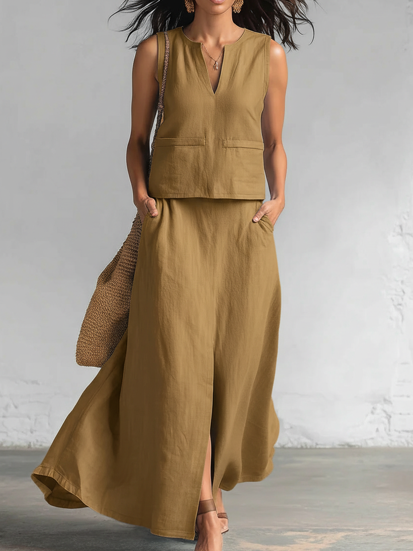 Minimalist And Elegant V-neck Top And Skirt Two-piece Set