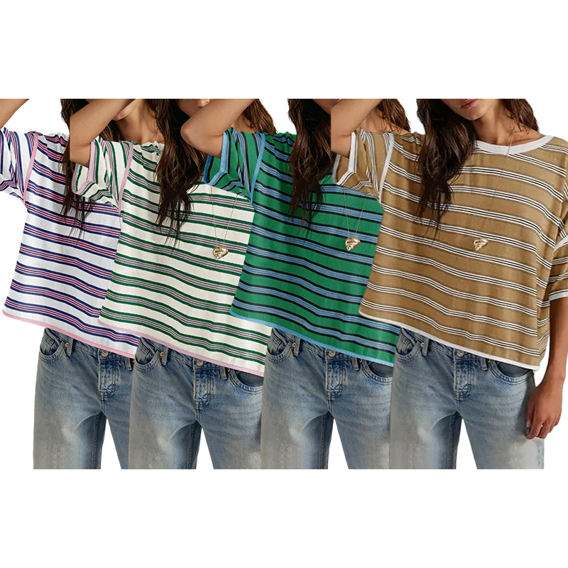 Women's Striped Oversized Crewneck T-Shirt