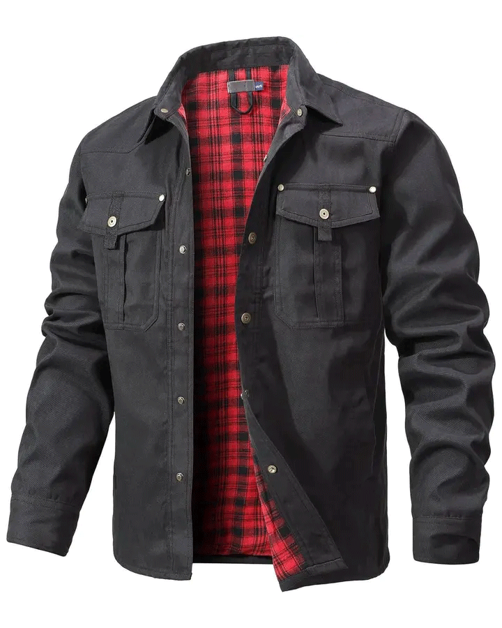 Men’s Flannel-Lined Western Shacket Jacket – Outdoor Twill Shirt Jacket