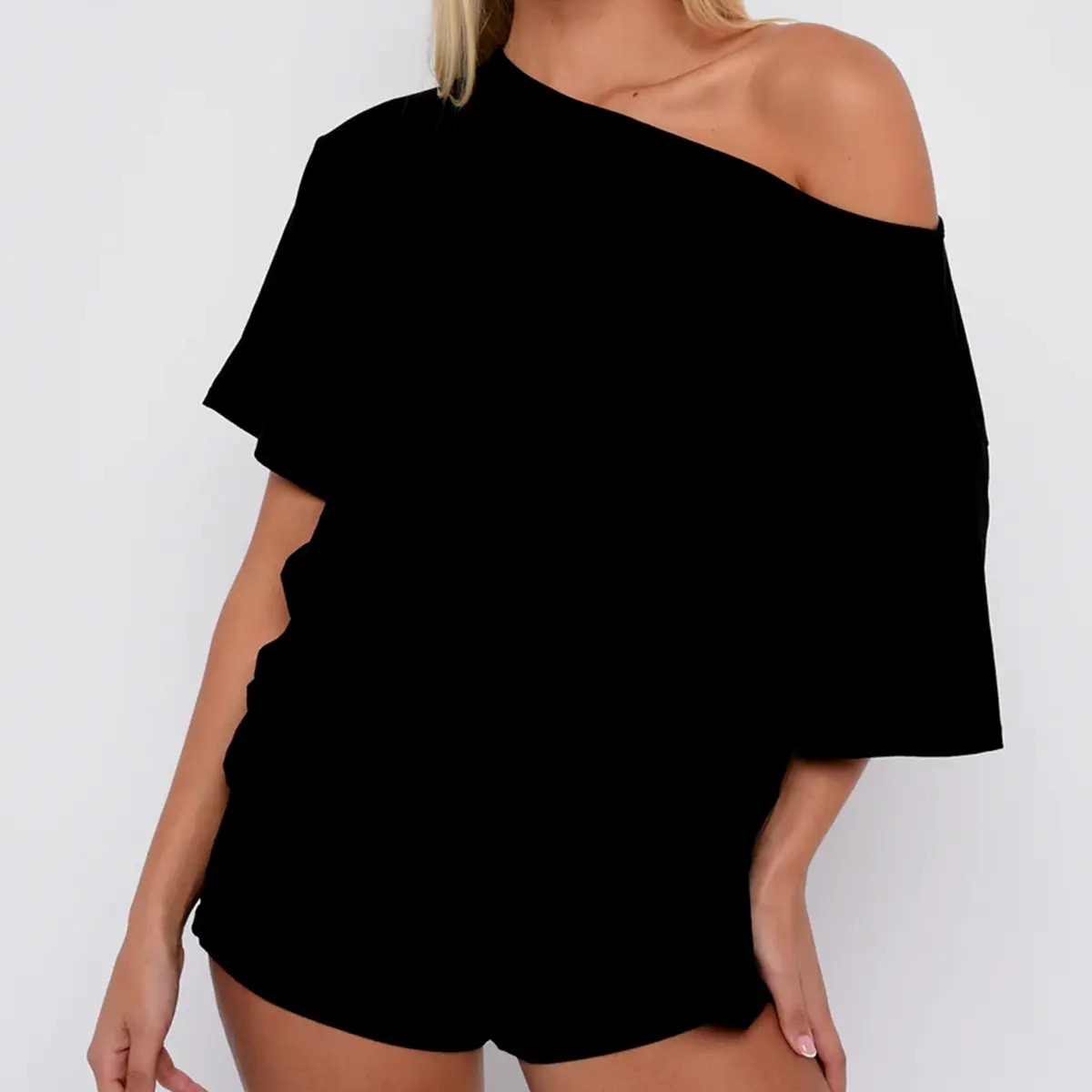 Women’s Casual Two Piece Lounge Set Off Shoulder Top & Fitted Shorts Springtok