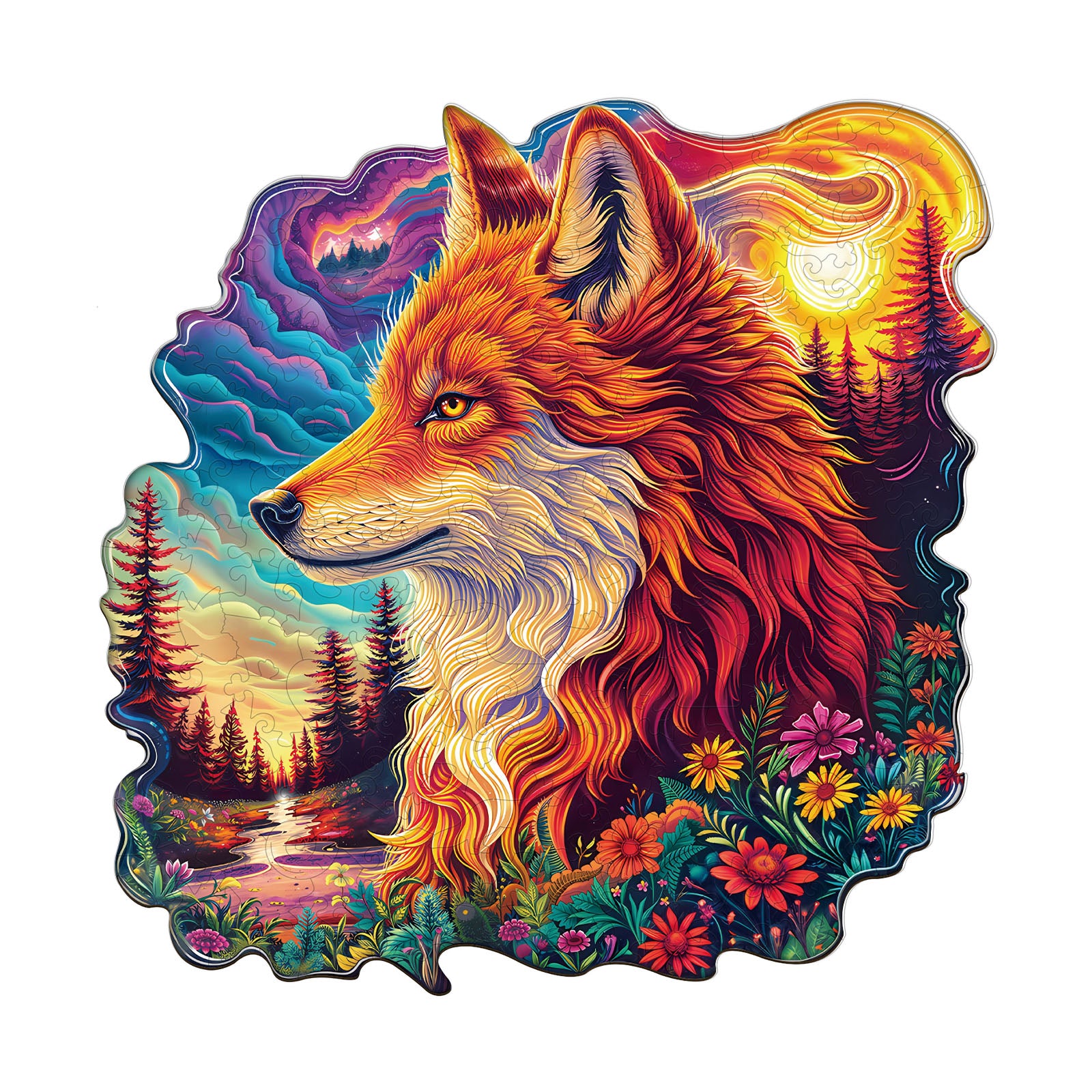 Colorful Star Wolf Wooden Jigsaw Puzzle