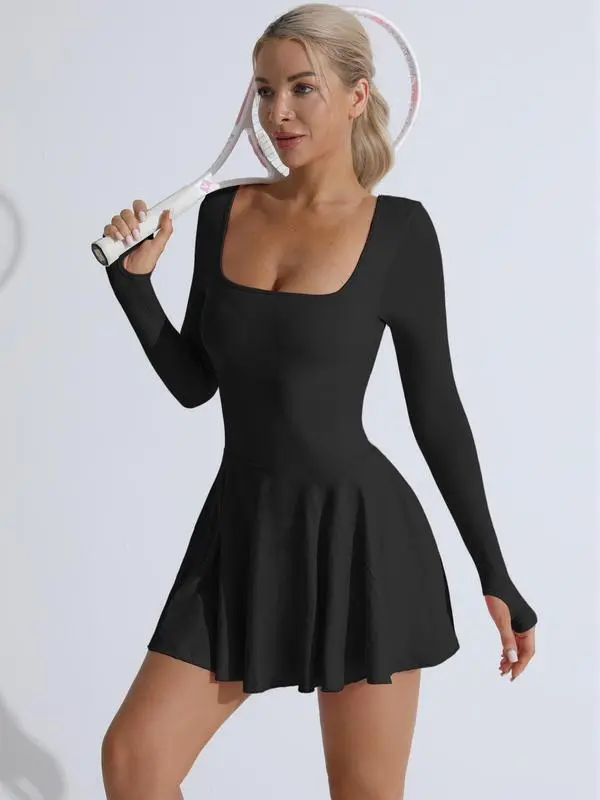 Women's Solid Criss Cross Backless 2 in 1 Sports Dress