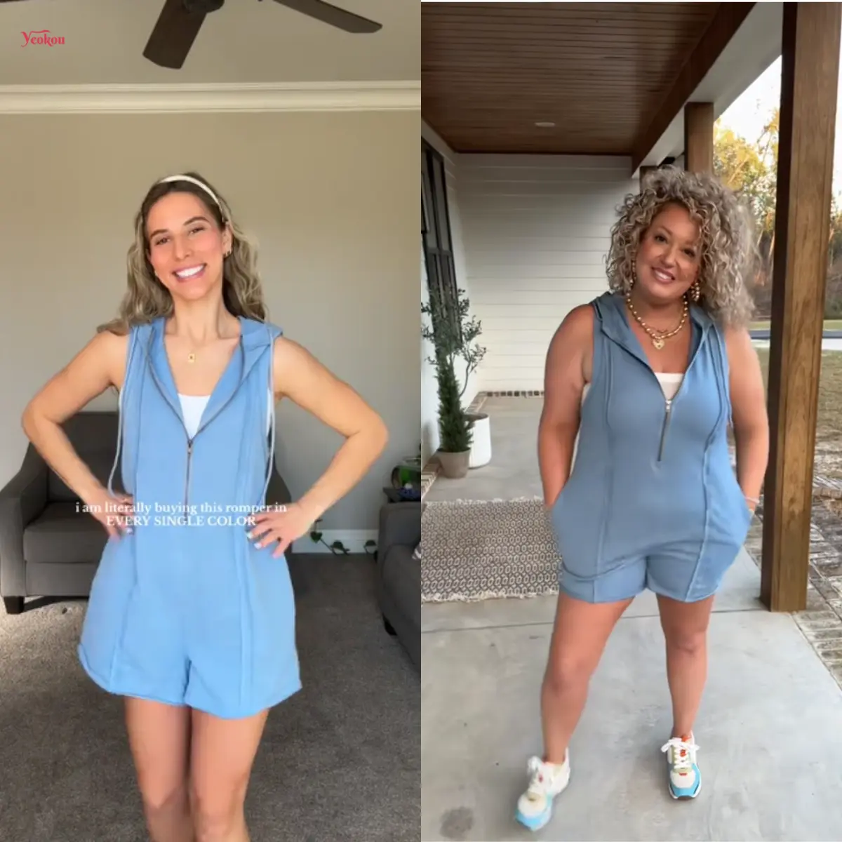 Womens Hooded Romper Sleeveless Athletic Workout Summer Casual Half Zip V Neck Overall Jumpsuits with Pockets