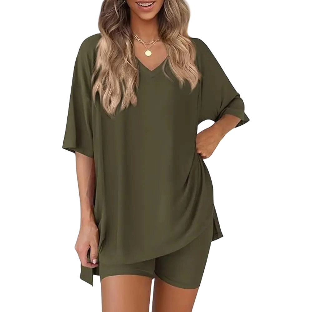 V Neck 2 Piece Sets for Women Summer Lounge Short Set