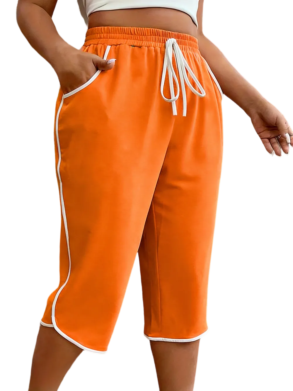 Women’s Plus Size Color Block Drawstring Capri Sports Pants