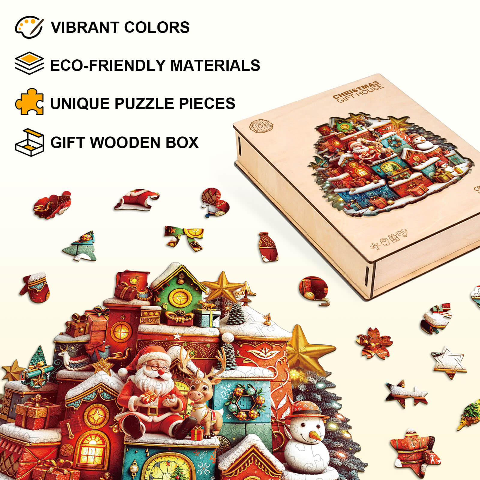 Christmas gift house Wooden Jigsaw Puzzle