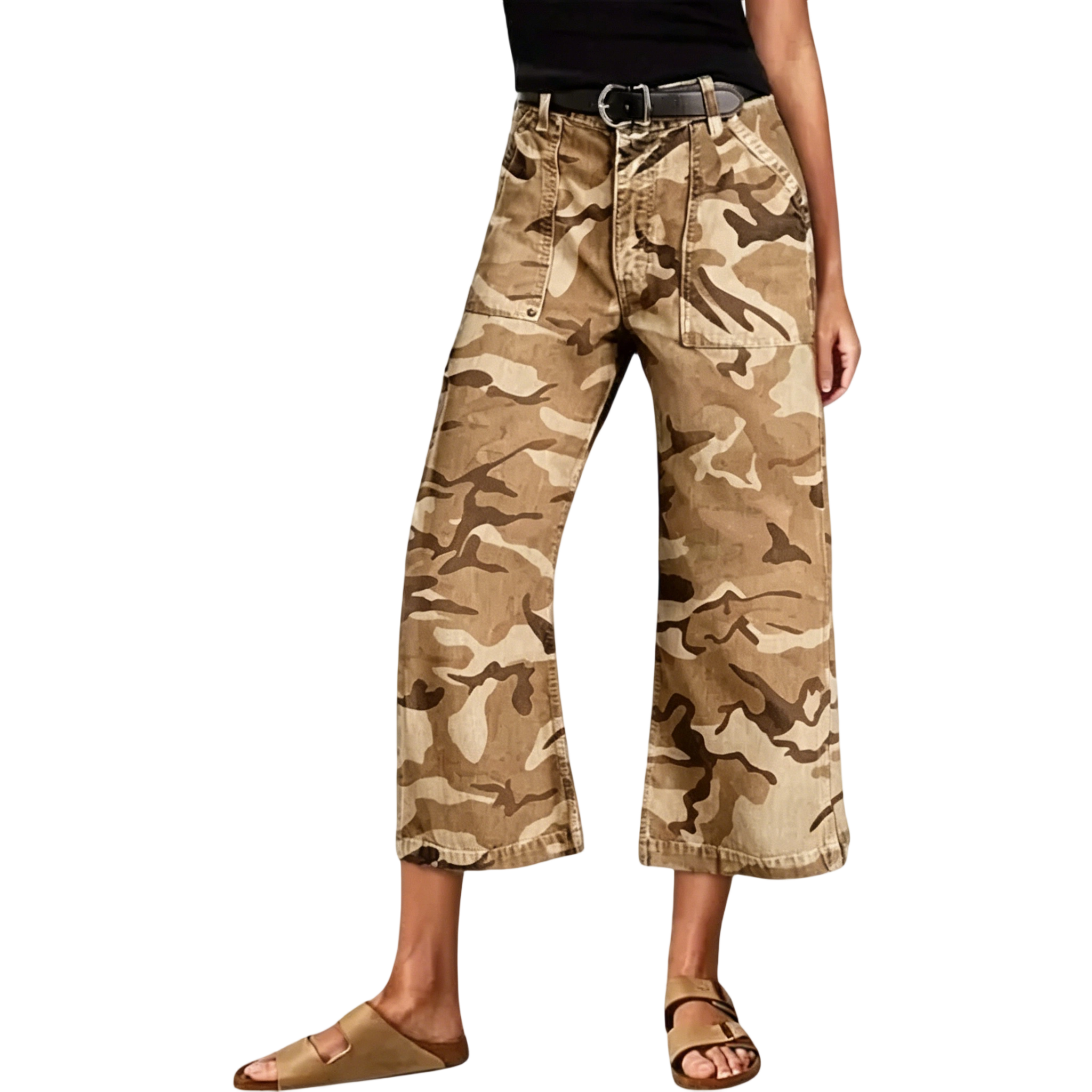 Stretchy Camo Print Mid Waist Straight Leg Capri Pants Summer Vibes