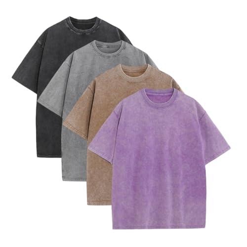 1/4 Pack Oversized Tshirts for Men Gym Vintage Heavyweight T Shirts Cotton Workout Acid Wash Baggy Tees