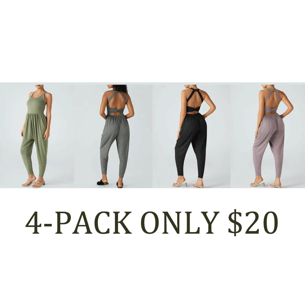 💝Women's Backless Twisted U-Neck Harem Jumpsuit with Pockets