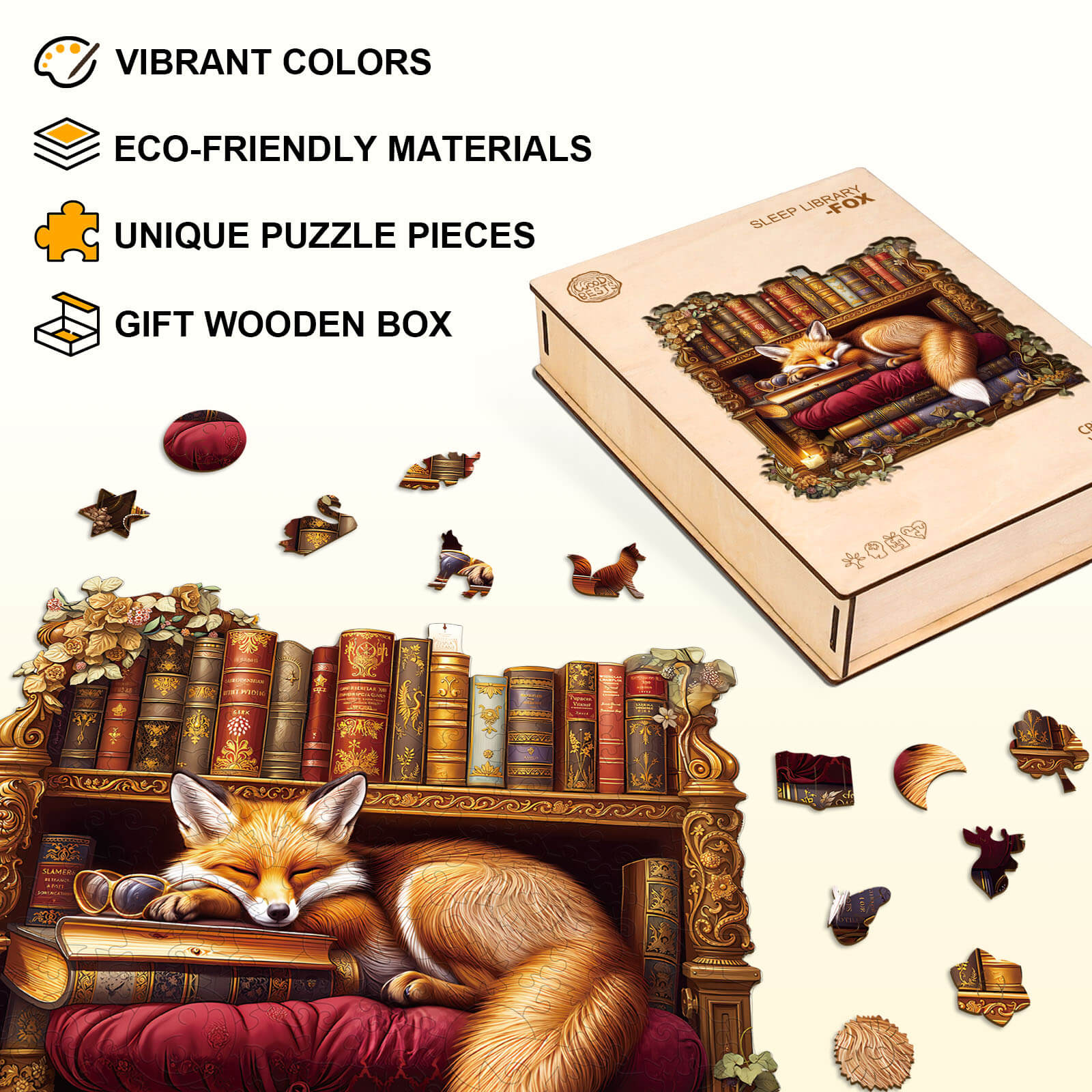 Sleep Library-Fox Wooden Jigsaw Puzzle
