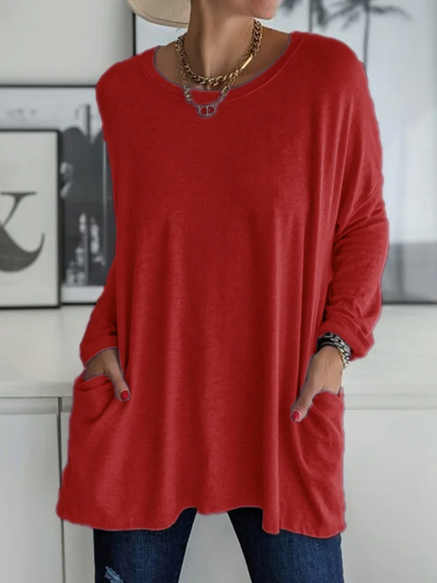 Women's Long Sleeve T-shirt Spring/Fall Apricot Plain Printing Crew Neck Daily Going Out Vintage Top