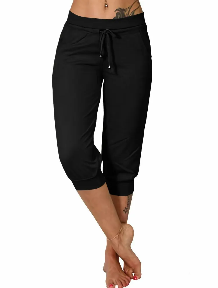 Women's Casual Drawstring Capri Pants with Pockets – Summer Trousers