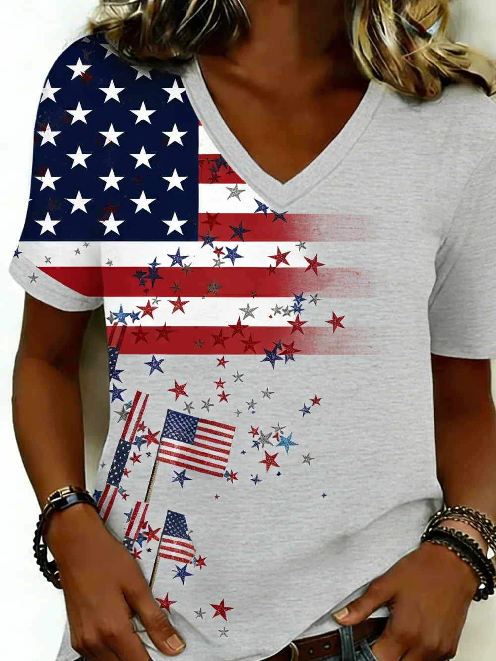 Casual Star V Neck Short Sleeve T-shirt