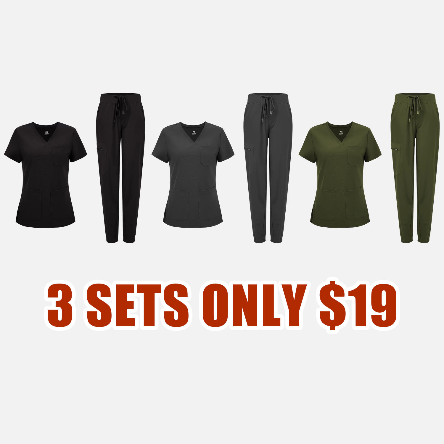 Medical Scrubs for Women Clara Air Set - Curved V-Neck Scrub Top & Jogger Pants with 8 Pockets