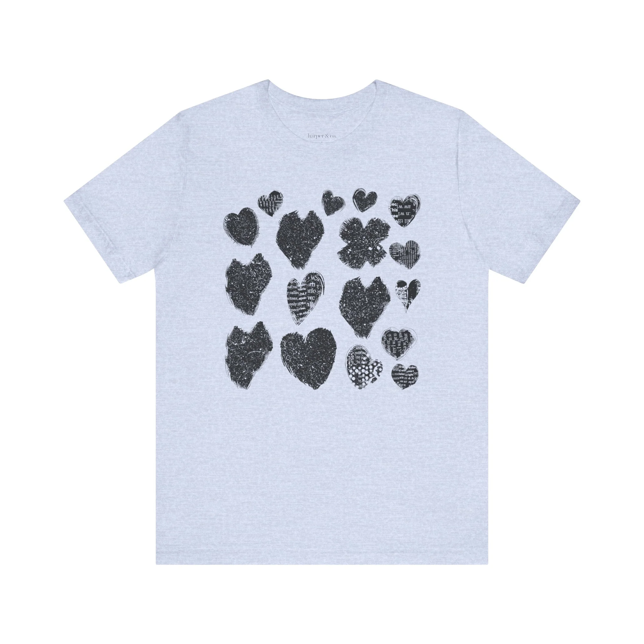Black Grunge Hearts Unisex Jersey Short Sleeve Tee