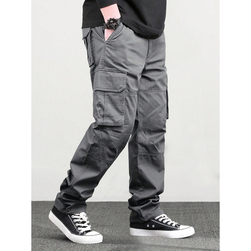 Men's Loose Solid Pocket Drawstring Waist Cargo Pants