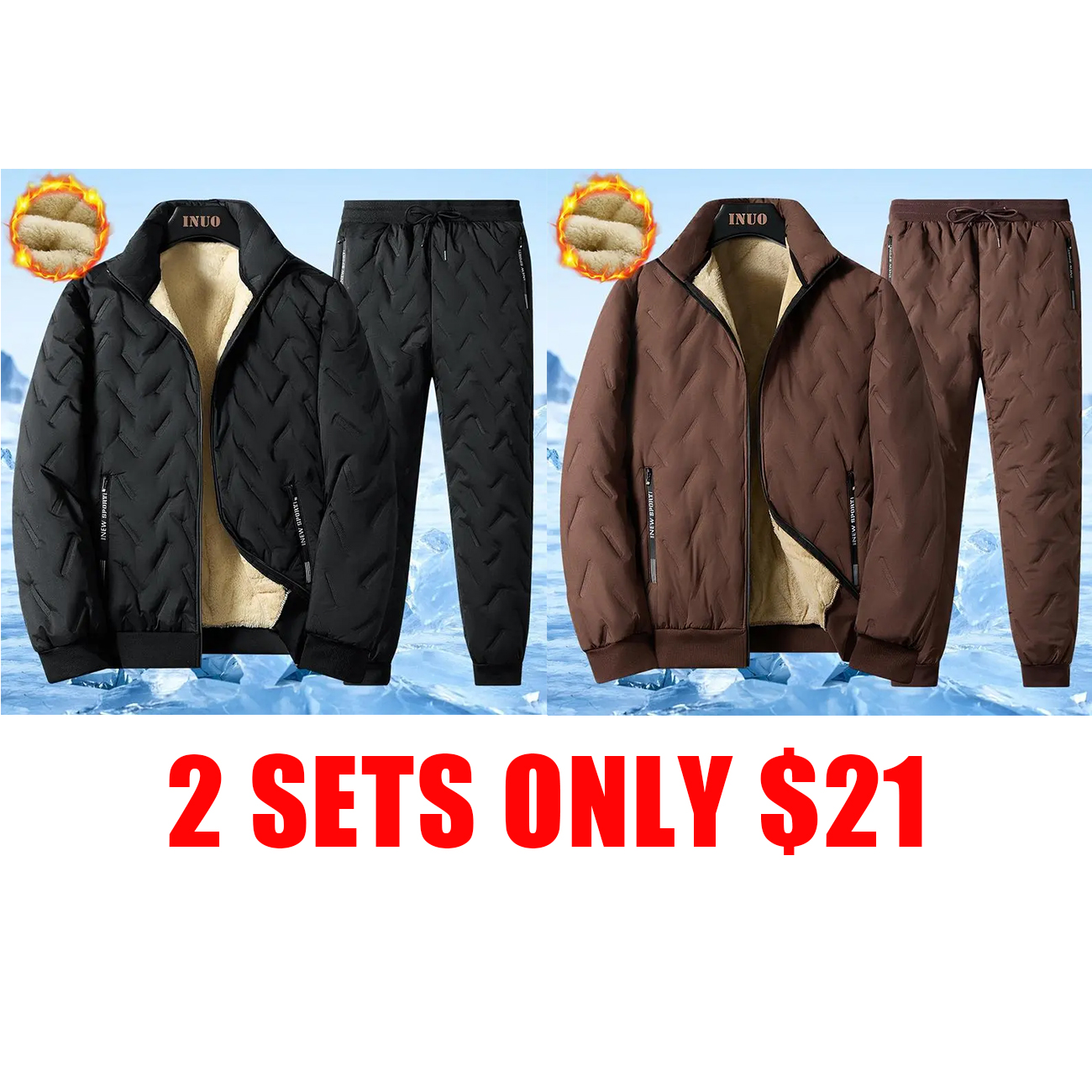 Men's Winter Coat Fleece Windproof Thickened Lamb Velvet Cotton-Padded Jacket Loose Vest Warm Two-Piece Set