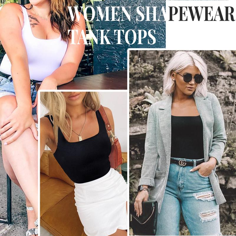 Women's Tummy Control Shapewear Tank Tops - Seamless Square Neck Compression Tops