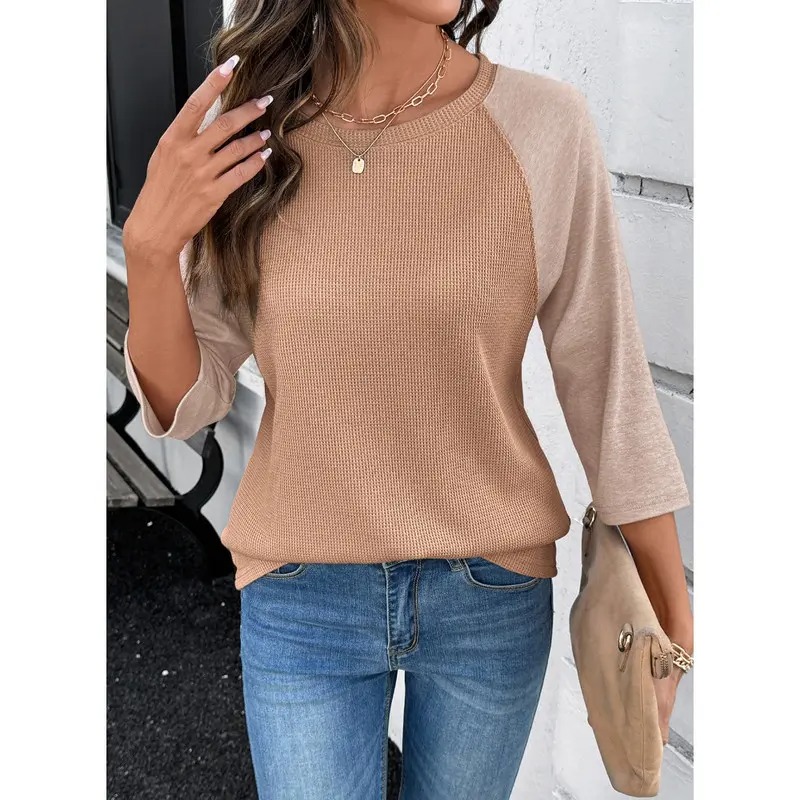 Womens Tops Spring Summer 3/4 Length Sleeve Fashion T Shirts