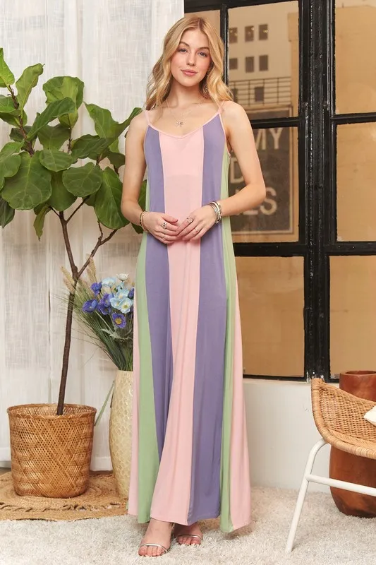 Color Block Sleeveless Maxi Cami Dress