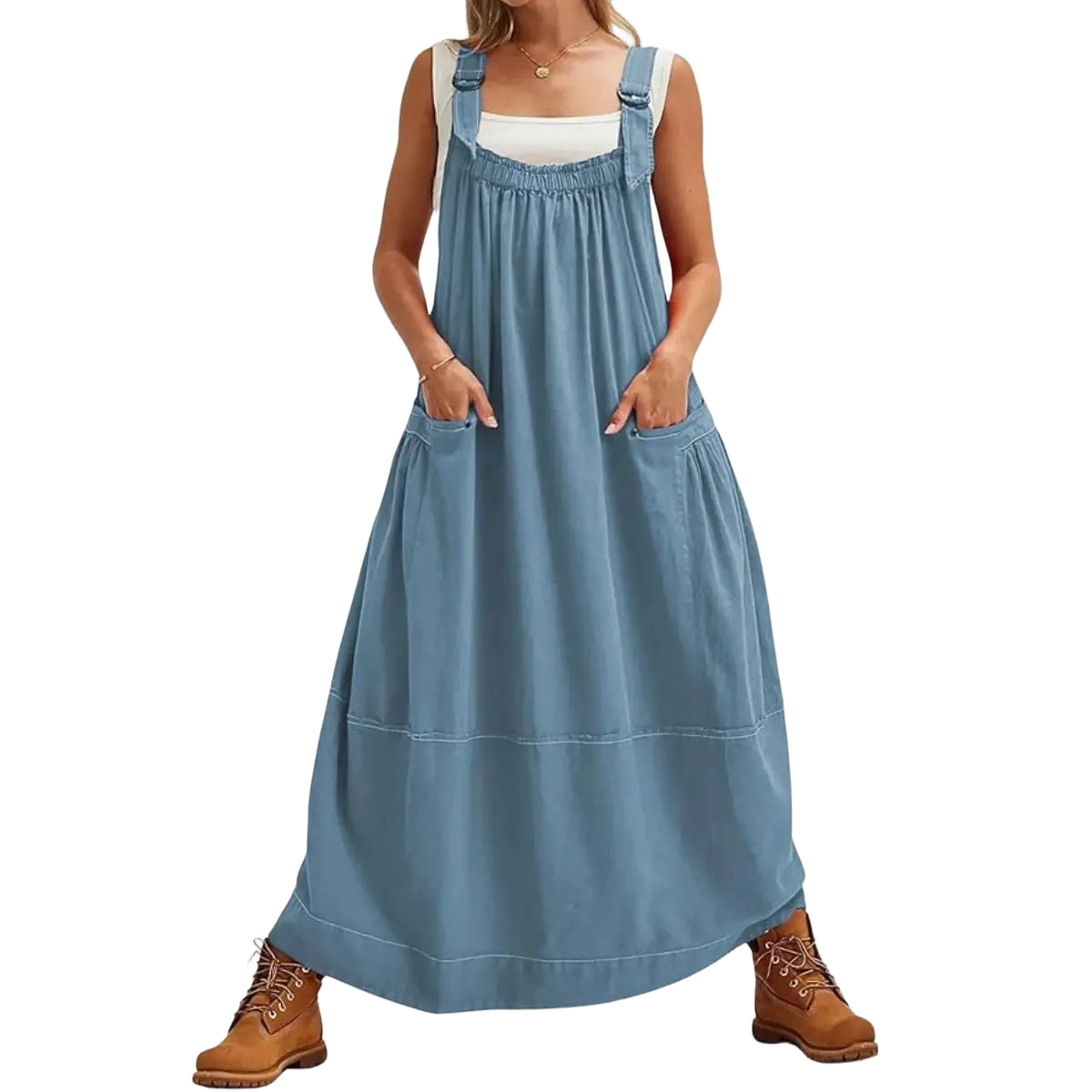 Women’s Strappy Sleeveless Barrel Midi Dress with Pockets