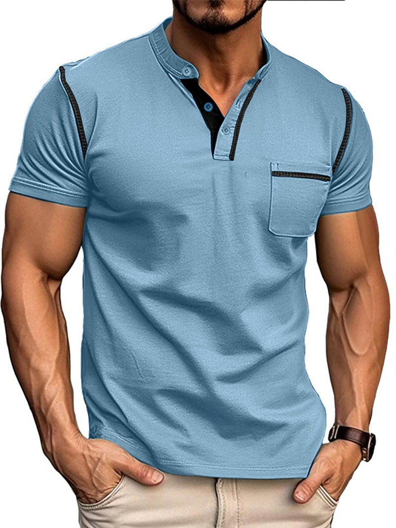 Men's Fashion Henley Shirt Classic Short Sleeve Lightweight Button Cotton T-Shirt Casual Top