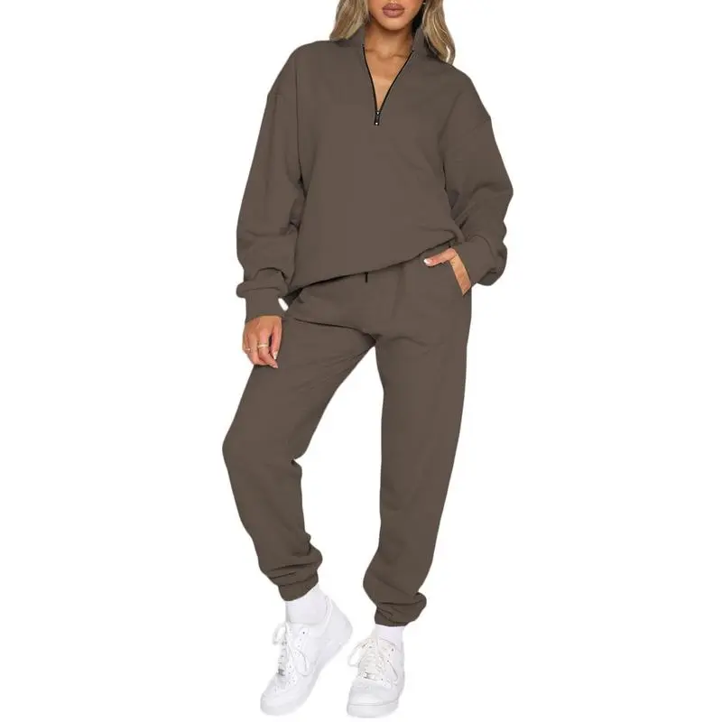Women 2 Piece Outfits Sweatsuit Oversized Half Zip Pullover Long Sleeve Sweatshirt Jogger Pants Set with Pockets Outdoorfun