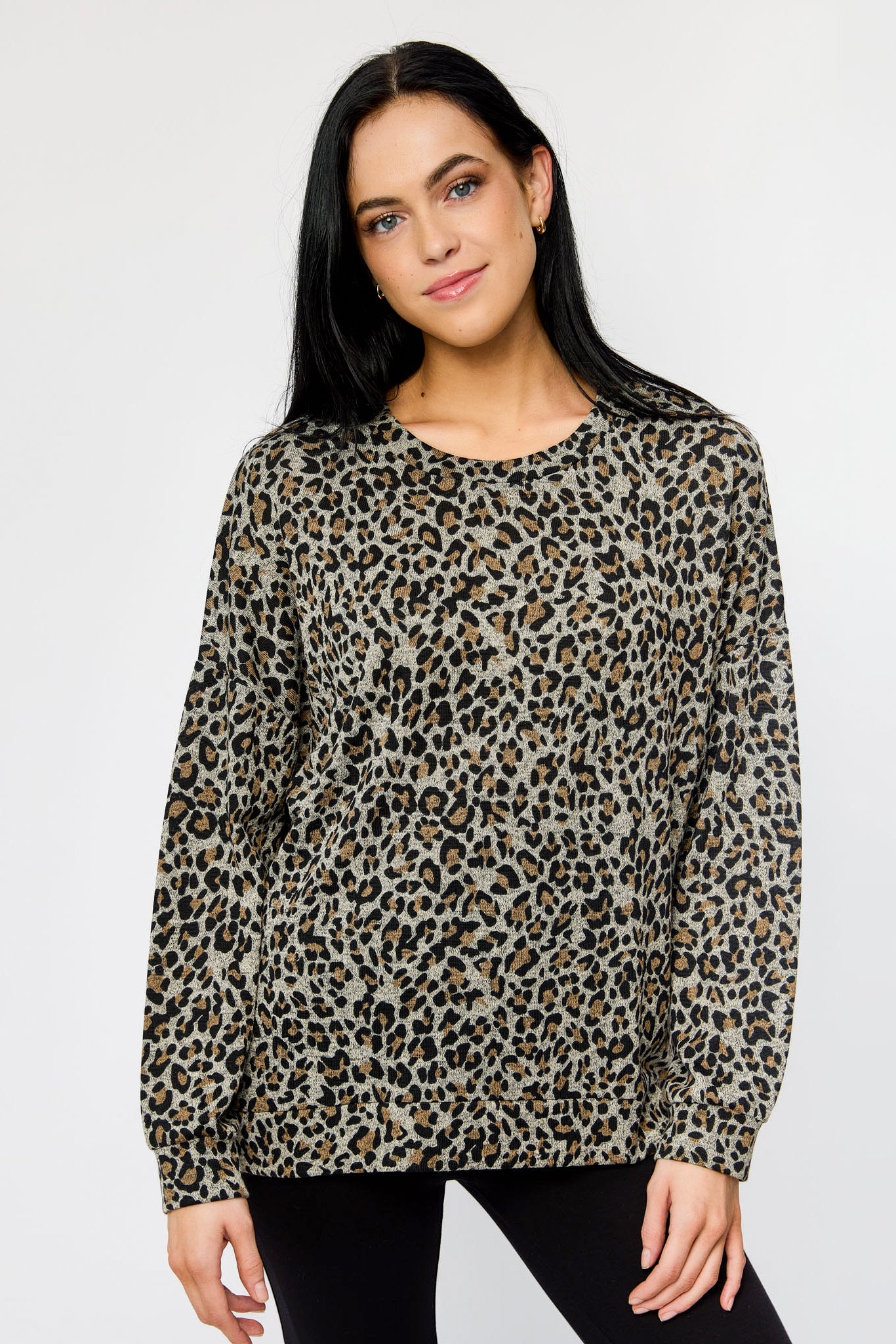 Animal Print Crew-Neck Balloon-Sleeve Sweater