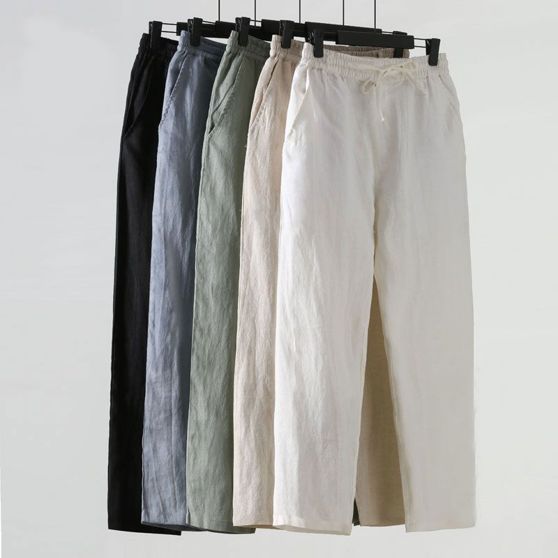 Men's Vintage Elastic Waist Pocket Casual Cotton Linen Pants