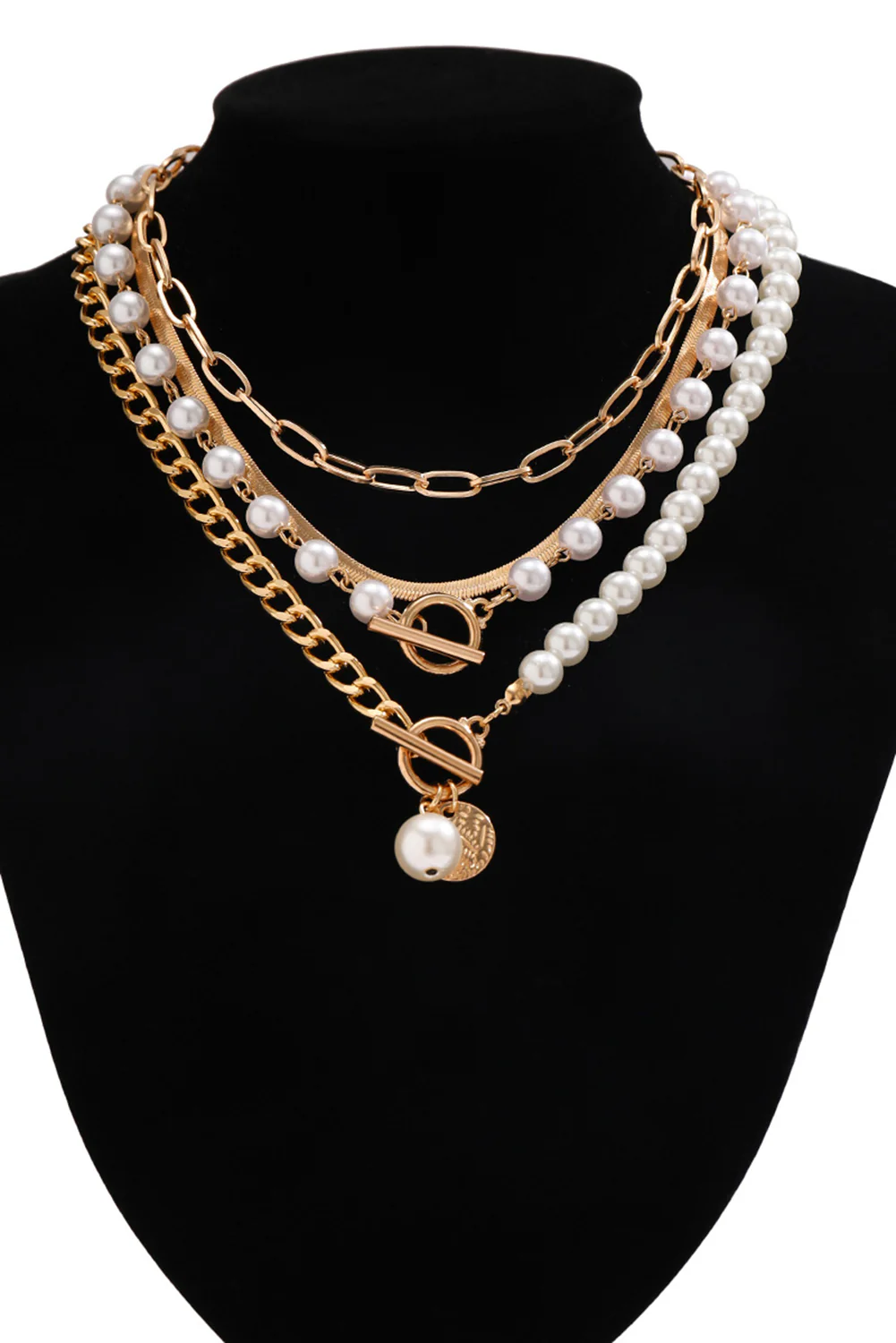 Gold Pearl Decor Plated Adjustable Chain Layered Necklace