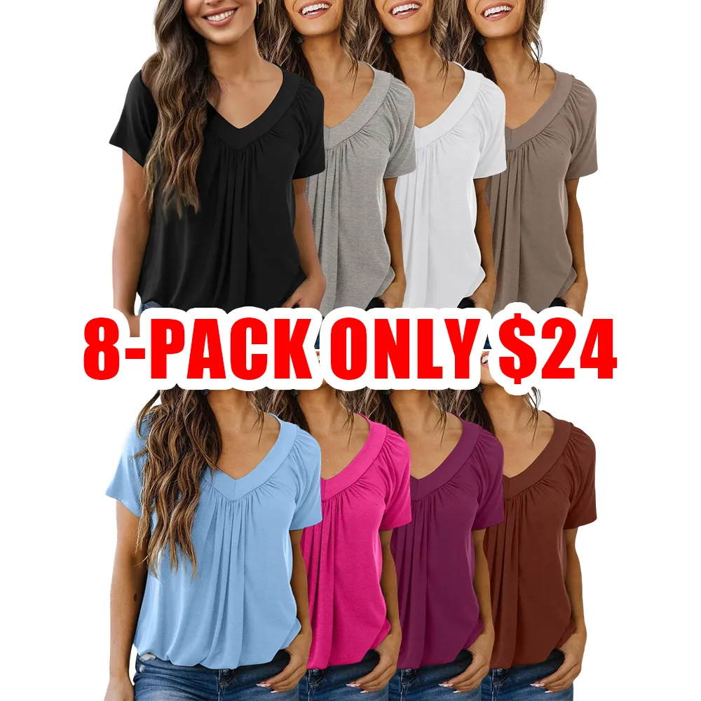 Women’s Loose Fit V-Neck Shirred Summer Top