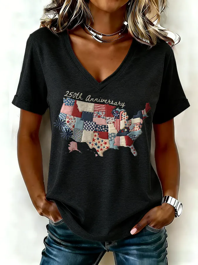 Women's casual retro American 250th T-shirt