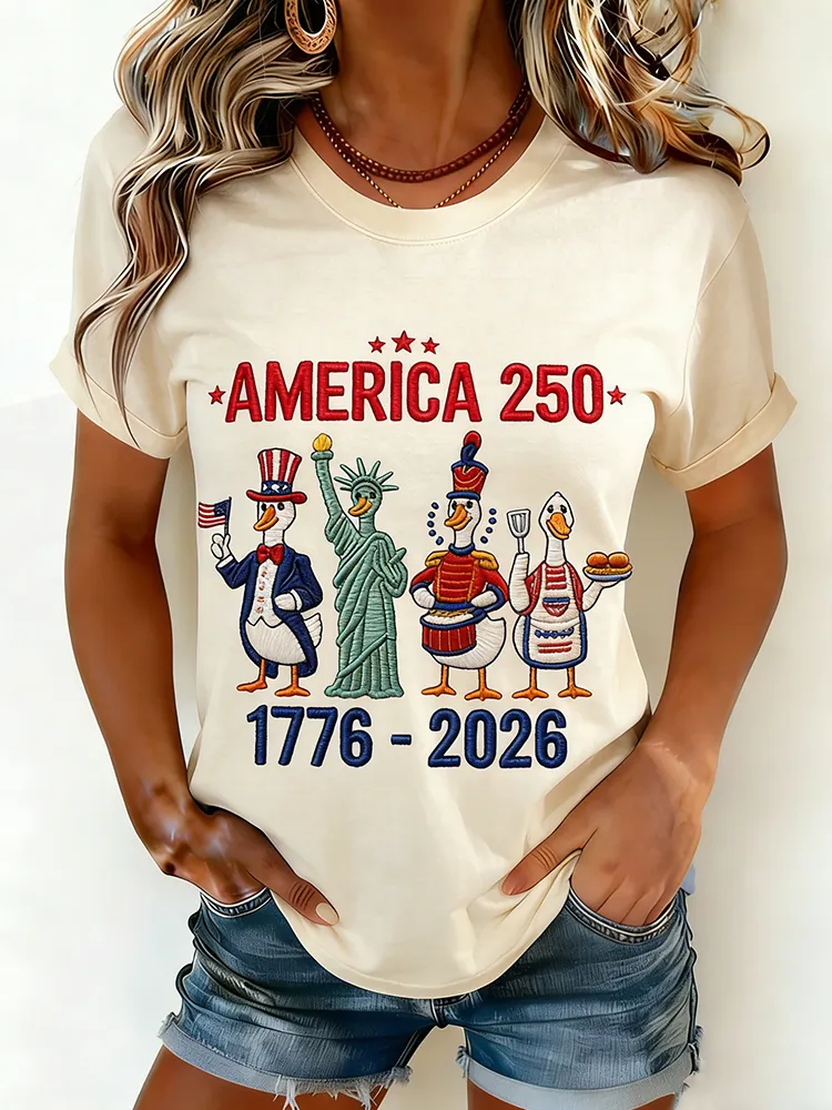 America 250 Patriotic Duck 1776-2026 Fun Printed American Anniversary T-shirt