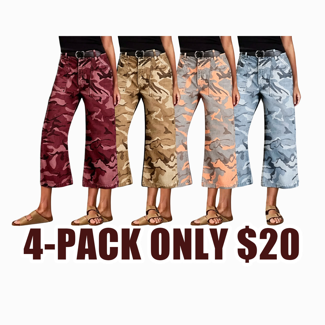 Stretchy Camo Print Mid Waist Straight Leg Capri Pants Summer Vibes