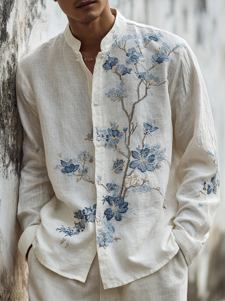 Men's Japanese-style Floral Art Casual Shirt
