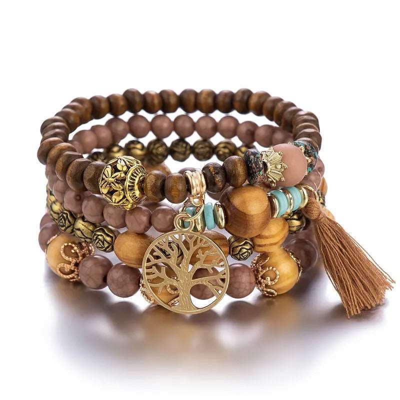 Ethnic Multi Layered Wooden Beads Stretch String Bracelet 🎁 Free Earrings on orders over $79.00