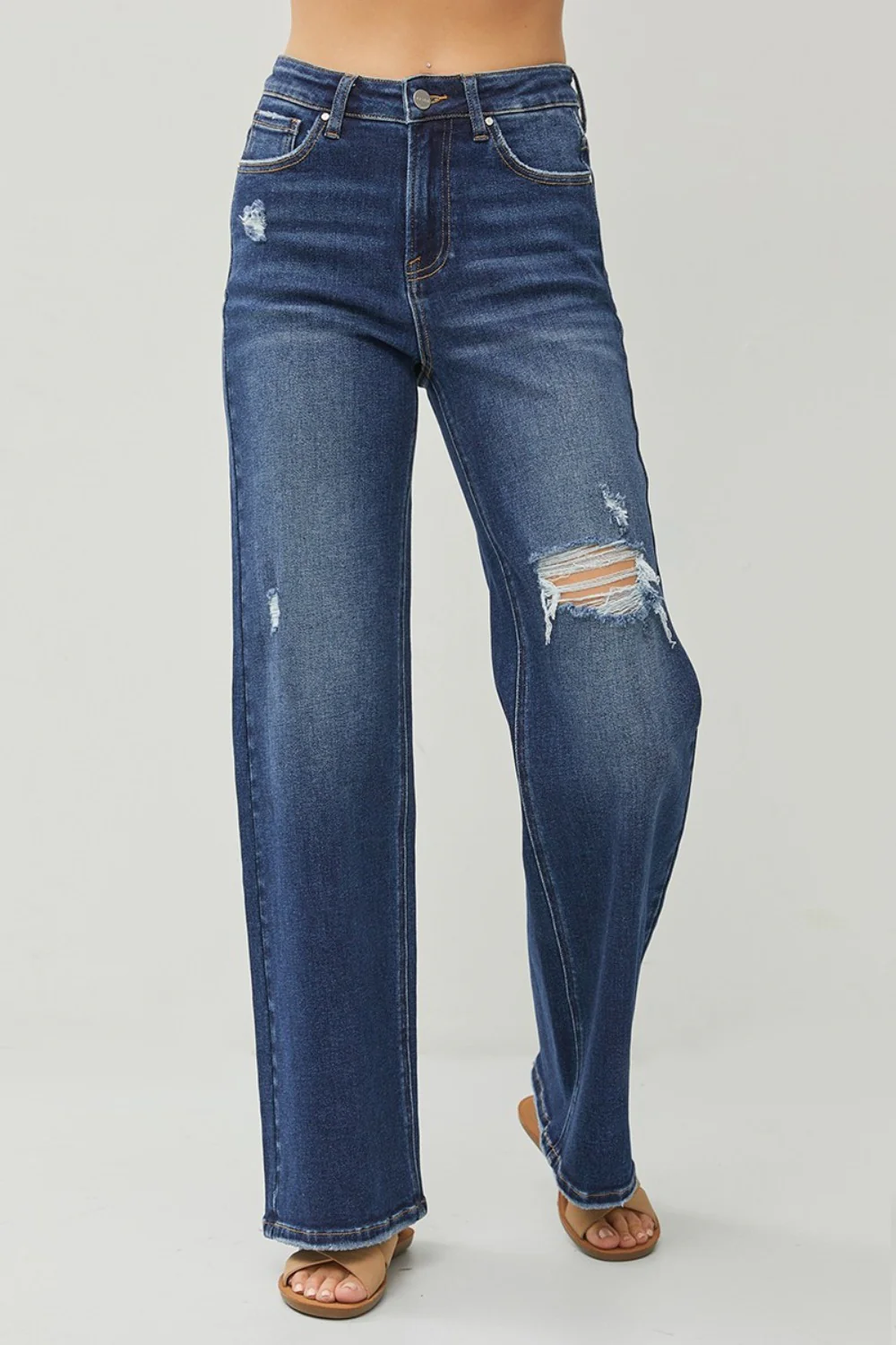 Full Size High Rise Distressed Wide Leg Jeans