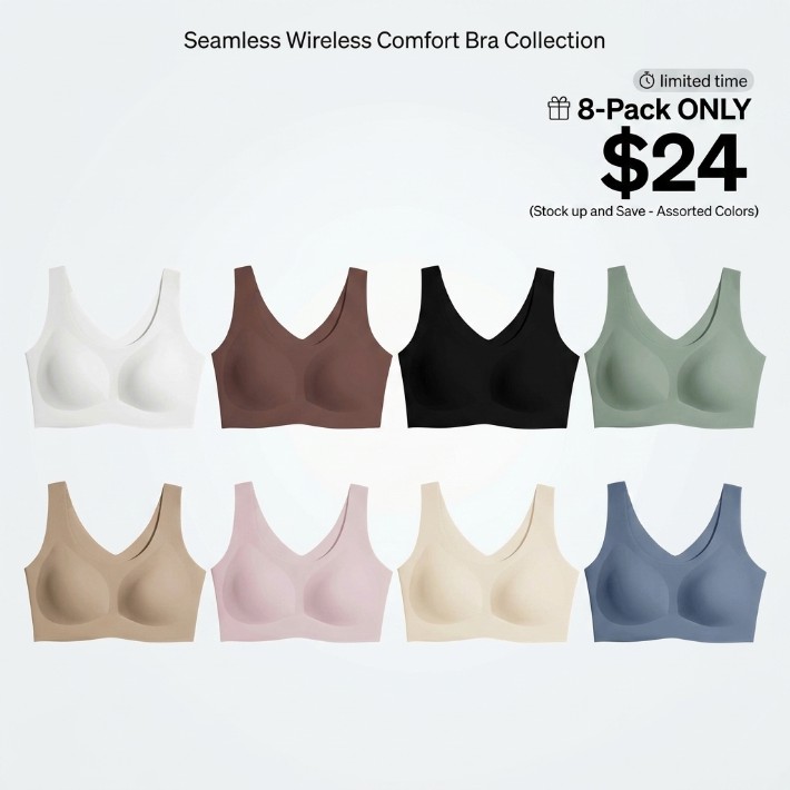 Seamless Bras for Women Full Coverage Wireless Bralette Widen Straps Side