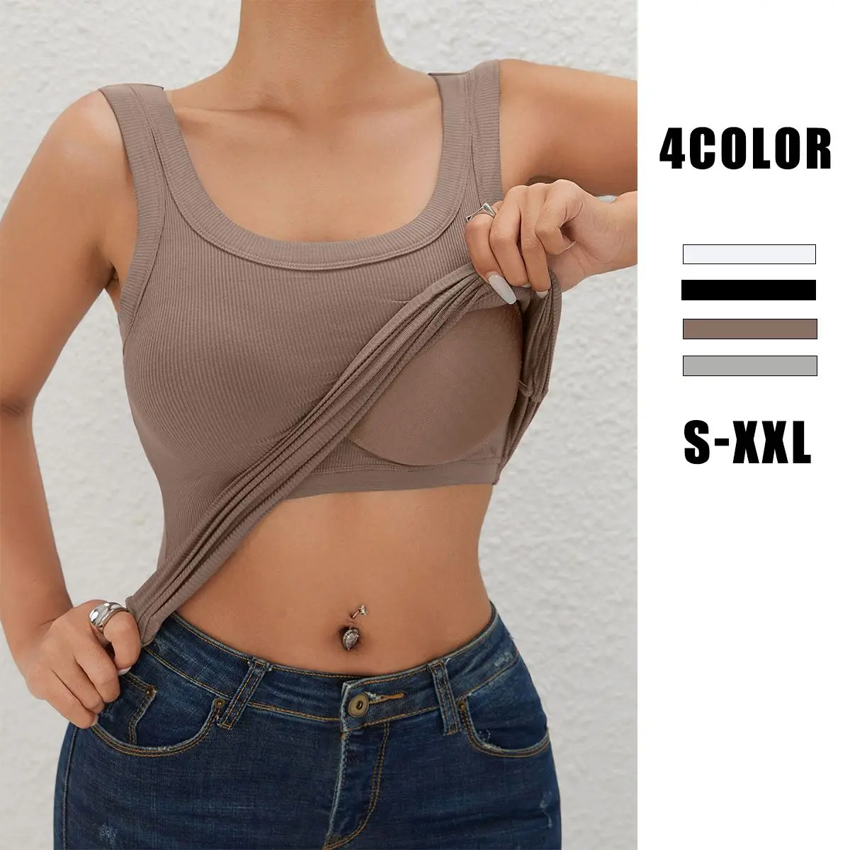 Ribbed Workout Tank Tops for Women with Built in Bra Tight Racerback Scoop Sports Tank Neck Athletic Top for Summer And All Seasons