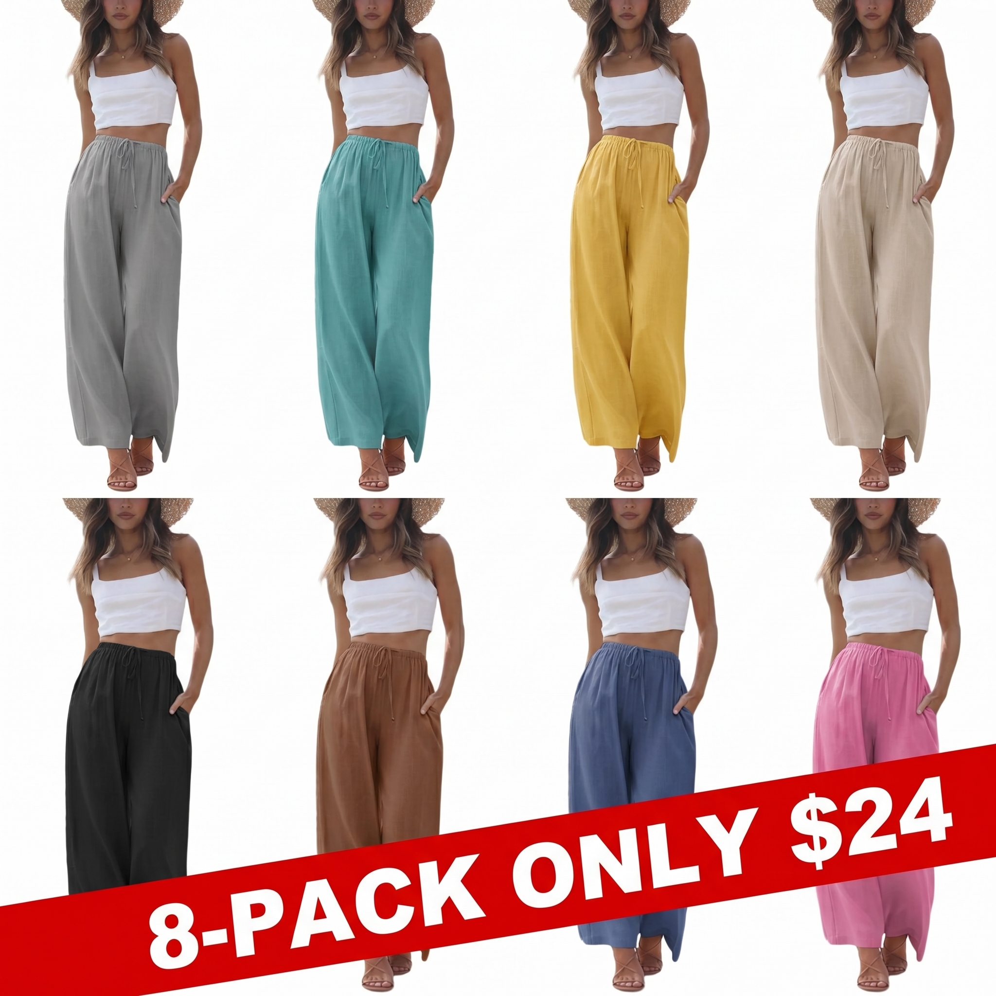 Women's 2026 Viral Palazzo Pants - Lightweight Wide Leg Trousers with Pockets