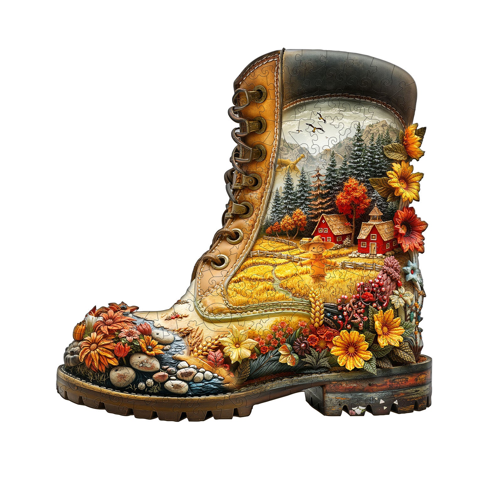 Wheat Field Boots Wooden Jigsaw Puzzle