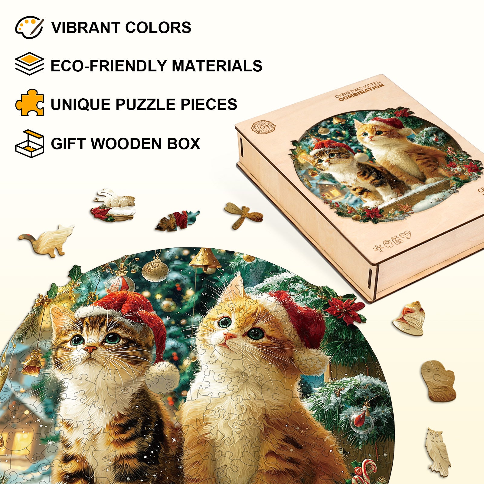 Christmas Kitten Combination Wooden Jigsaw Puzzle