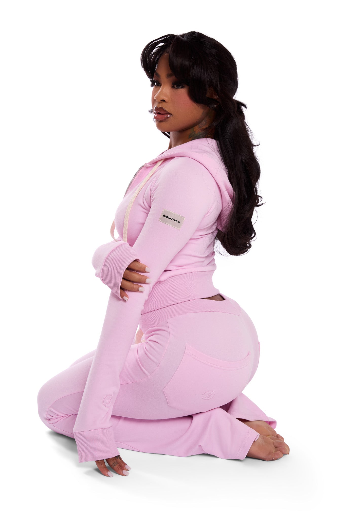 BODY KNITWEAR ZIP HOODIE (BABY PINK)