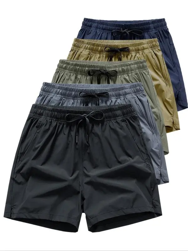 Men's Zipper Pocket Casual Shorts – Drawstring Waist, All-Season Wear