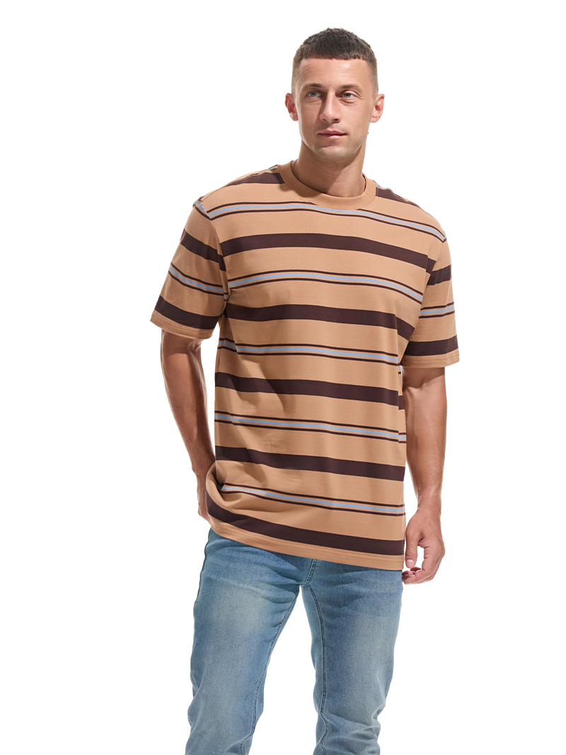 Men's Knitted Colorful Striped Short Sleeve T-Shirt